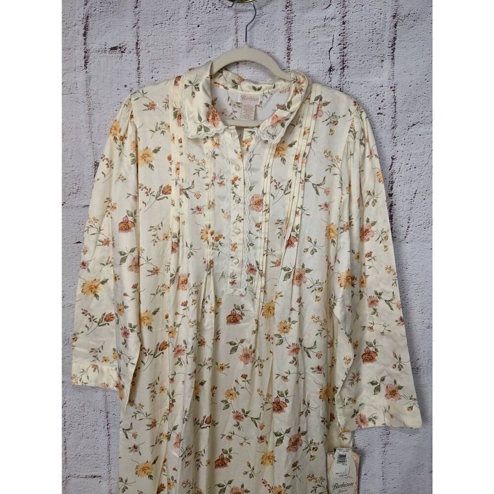 Barbizon Cream‎ Satin Floral Nightgown House Dress Lace Trim sz L Large NWT - Picture 3 of 9